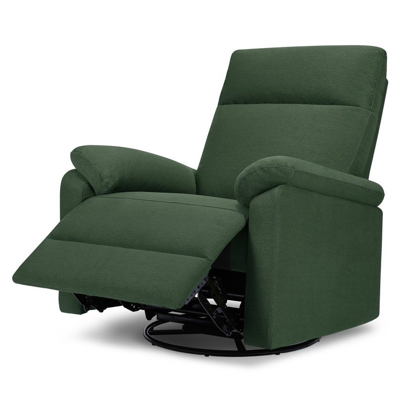 Pine Green Polyester Swivel Recliner with Metal Frame