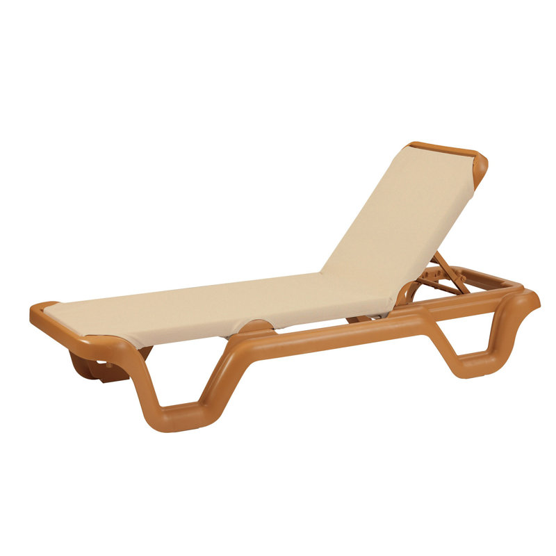 Grosfillex Marina 78" Long Reclining Chaise, Khaki/Teakwood