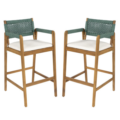 Tabourets de bar d'extérieur en bois d'acacia Brendalyn Modern Coastal