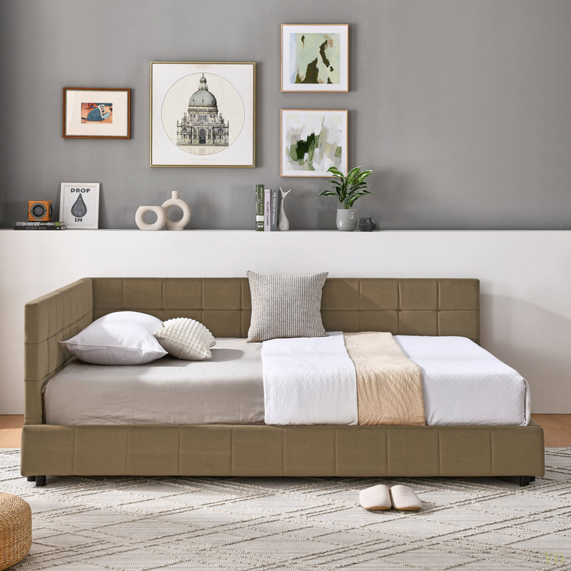 Full Size Upholstered Tufted  Bed Frame, Sofa Bed Frame With Comfortable Backrest And Armrests, Full Size Bed For Bedroom, Living Room,Velvet(80.5''*59''*30.5'')