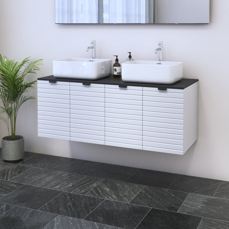 Meuble-lavabo double 47,2 po avec comptoir Karaya, Noir