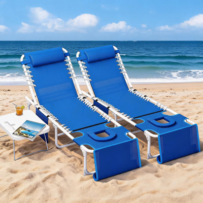 Ensemble de 2 chaises longues de bronzage pliables avec trou pour le visage et table d'appoint, 5 chaises de plage portatives réglables à inclinaison en acier avec coussins pouvant supporter 330 lb pour la cour de la piscine