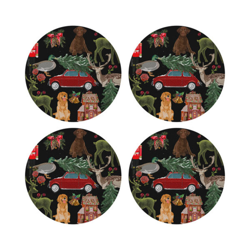 Vegan Leather Round Placemats, Black