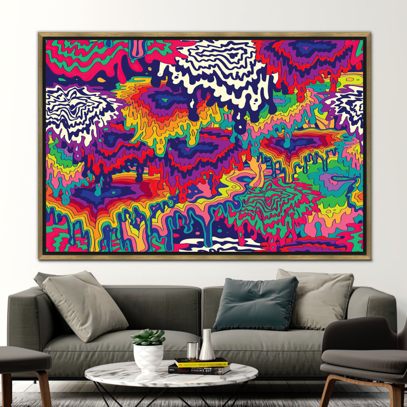 Toile abstraite psychédélique éclatante: tapisserie d'art teintée dans des couleurs vives pour un décor moderne, Doré