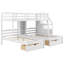 Triple lit superposé simple au-dessus de simple avec tiroirs, escalier de rangement et tablettes intégrées, bois de pin blanc