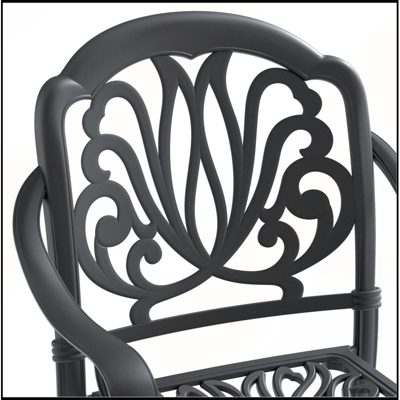 Ensemble de mobilier de jardin 3 pièces en aluminium moulé avec coussins, table ronde avec trou pour parasol, empilable et résistant aux intempéries