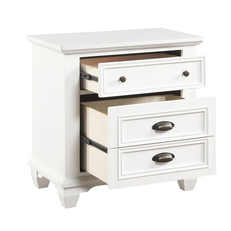 Table de chevet pour chambre à coucher avec deux tiroirs en finition blanche - 2 pièces en bois massif