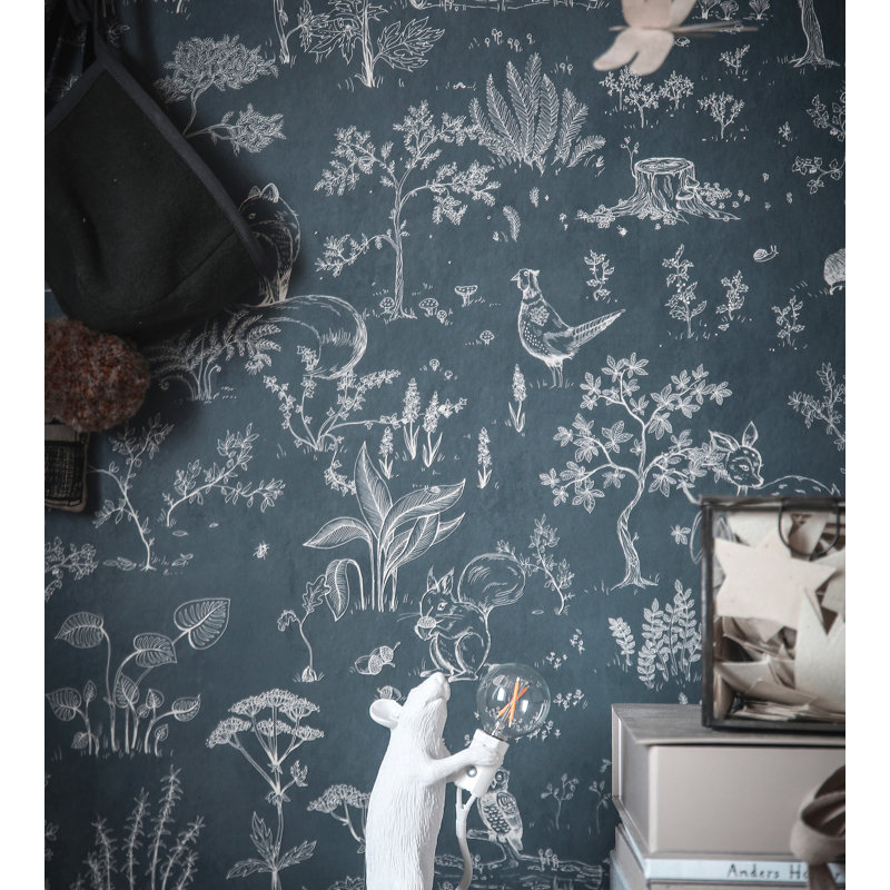 Familj II Floral Wallpaper Roll, Dark Blue