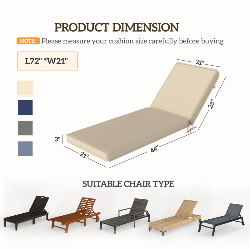 Coussins de chaise de patio 2 pièces avec dossiers, coussins de remplacement pour chaise longue d'extérieur, beige, Beige
