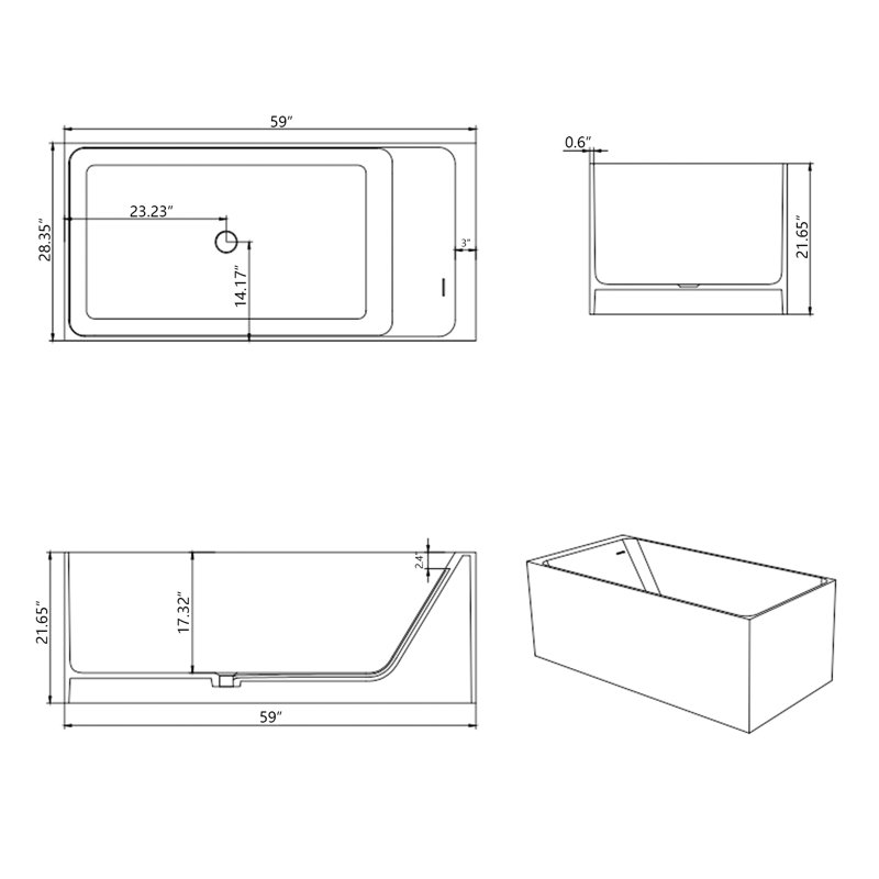 59" Solid Surface Freestanding Bathtub
