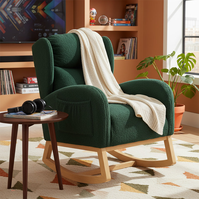 Chaise berçante à oreilles rembourrée Classic, Vert