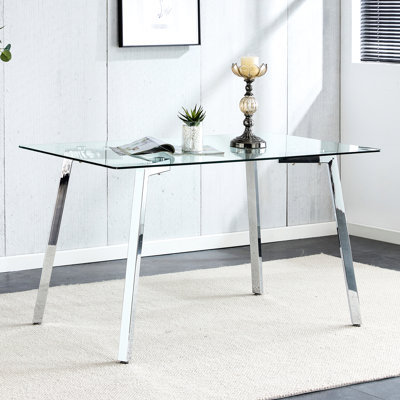 Table de salle à manger rectangulaire en verre trempé de 0,31 po, pieds en métal minimalistes modernes pour 4 à 6, bureau et cuisine, table de 51 po x 31 po avec pieds, espace de bureau supérieur,