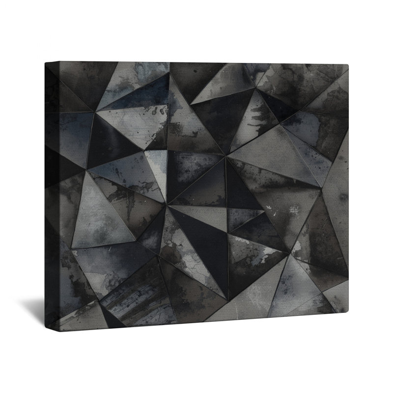 Toile tendue à motif géométrique triangles noirs et gris, 16 po x 16 po
