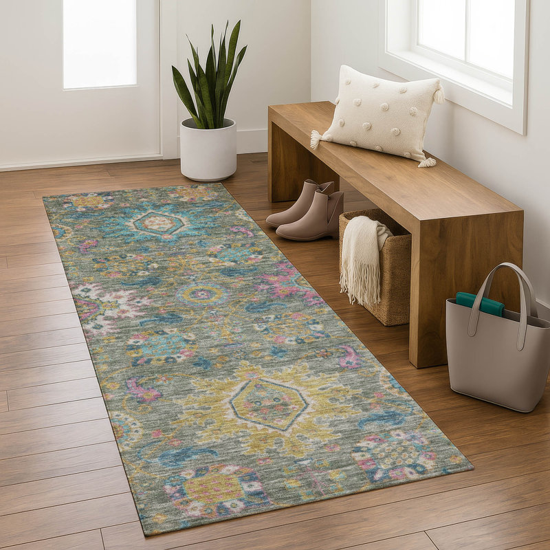 Premium Machine Washable Mayfield AMF2151 medallions Rug, Runner 2'3" x 7'6", Aloe
