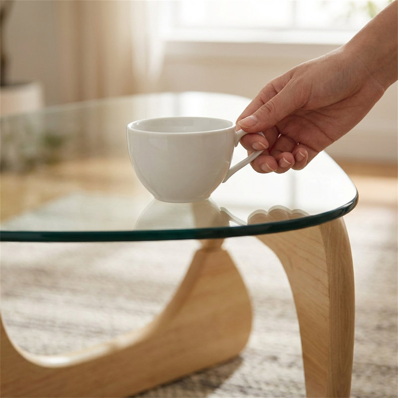 Spacious Glass-top Coffee Table With A Premium Solid Oak Base,  For The Living Room., Clear, 15.74" H x 35.82" L x 25.59" W