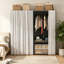 Armoire en métal autoportante avec rideau transparent, tringle et tablette de rangement