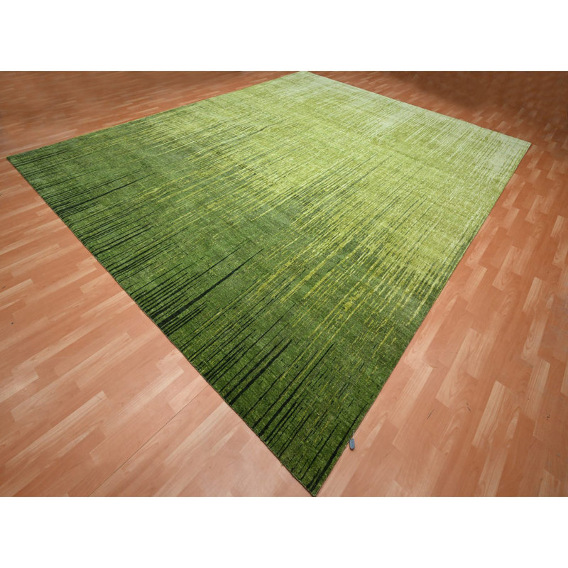 Tapis surdimensionné vert en laine noué à la main 12 pi 2 po x 15 pi D68E92DD18D64836B232B64D7410B6D2
