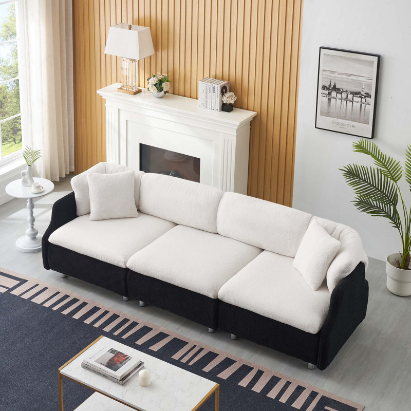Canapé avec coussins l 95,3 po, Beige / noir Teddy