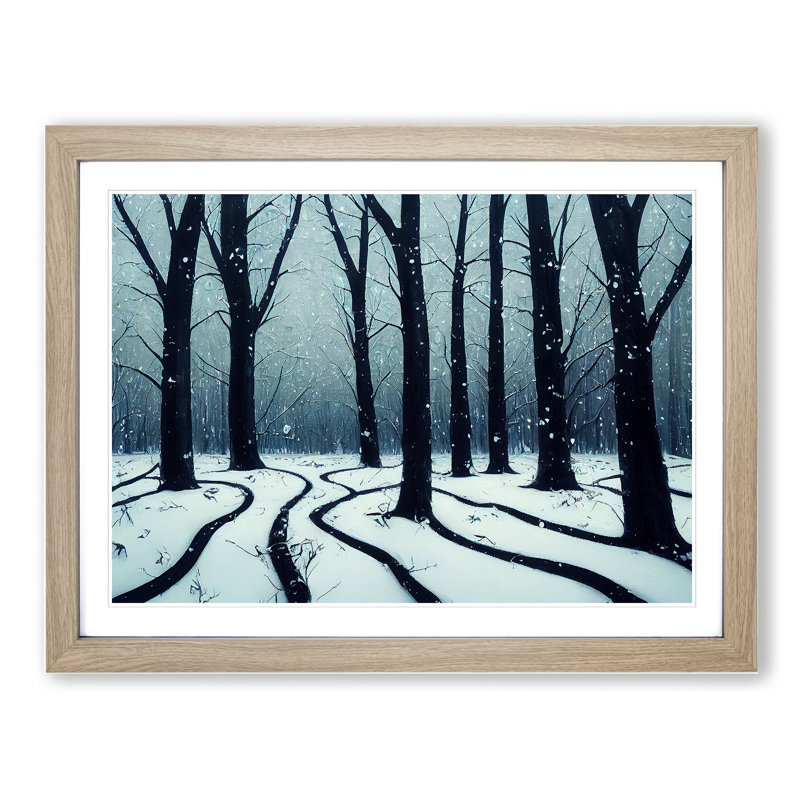 XH1022-10202X Winter Forest Paint Splat - Single Picture Frame Print, 46cm H x 64cm W x 2cm D, Oak