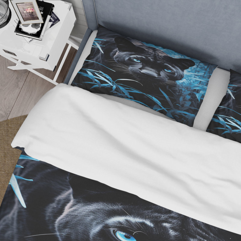 Ensemble de housse de couette noir et bleu avec cachette cachette infrarouge en microfibre / polyester