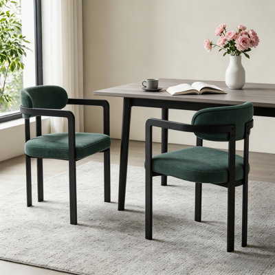 Modern Dining Room Chairs Set of 2, Mid-Century Upholstered Boucle Kitchen Dining Chairs with Black Metal Legs