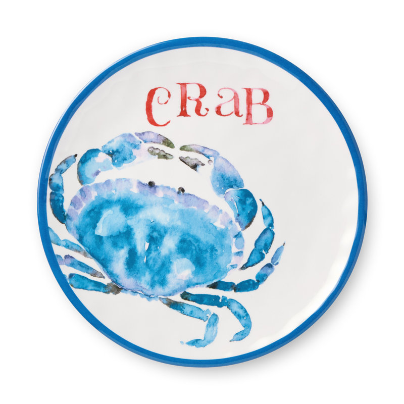 Faites sensation à l'heure du repas: ensemble de 6 assiettes à salade en mélamine crabe de 9 pouces de Beach House - charme côtier, durable, léger et lavable au lave-vaisselle