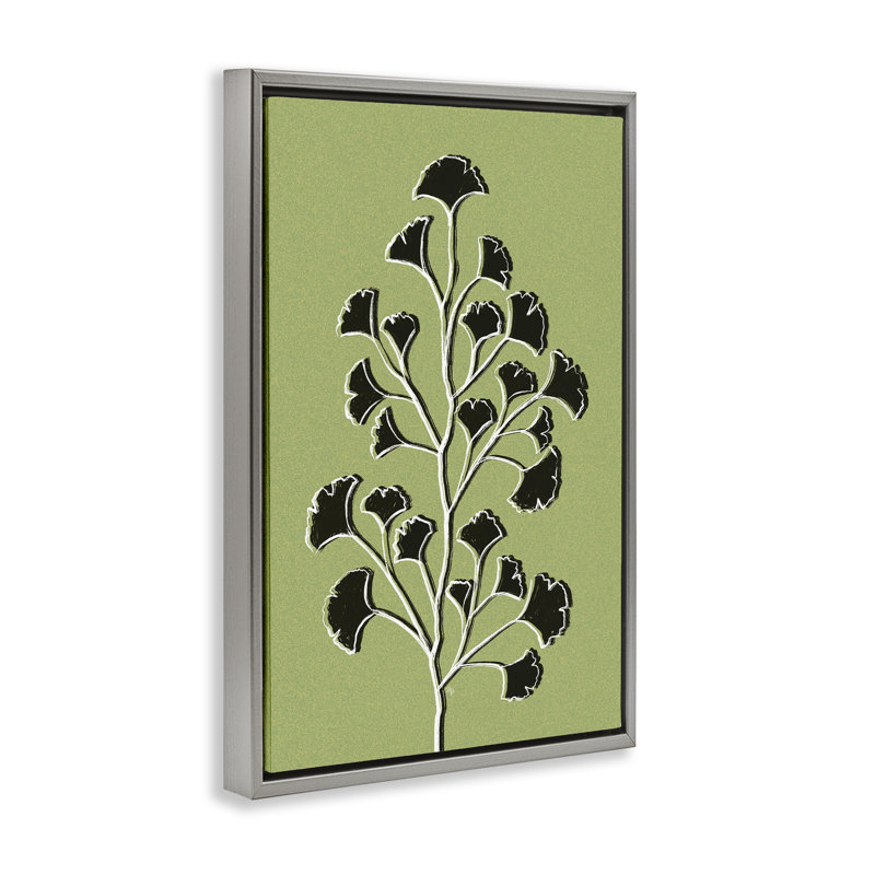 Cadre flottant Lime Gingko Sprig, design par Martina Pavlova, Cadre flottant gris lustré, H 25 po x l 17 po