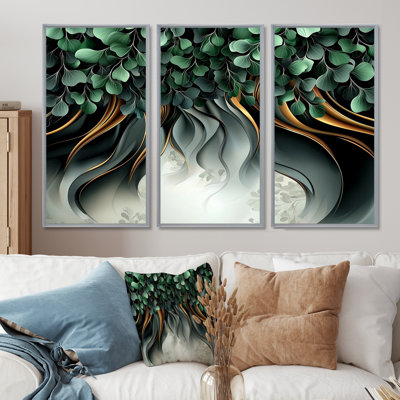 Whispers of Spring of Emerald Botanicals III - Ensemble de décorations murales botaniques abstraites