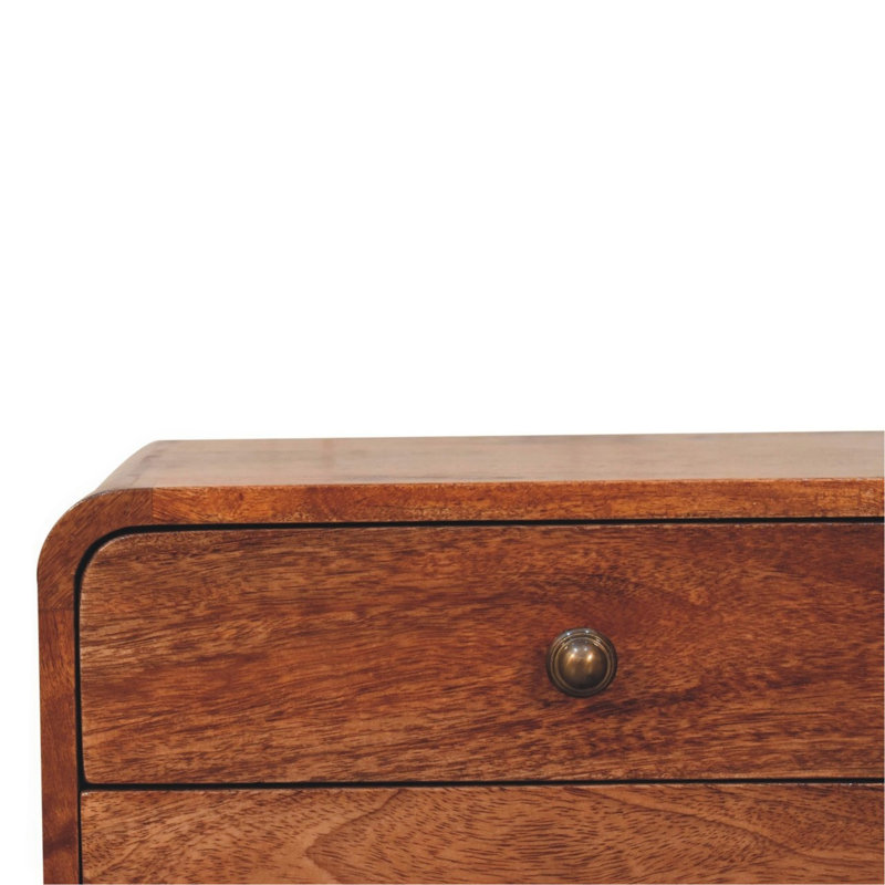 Table de chevet flottante en bois massif miel et caramel, 2 tiroirs, brun, Caramel
