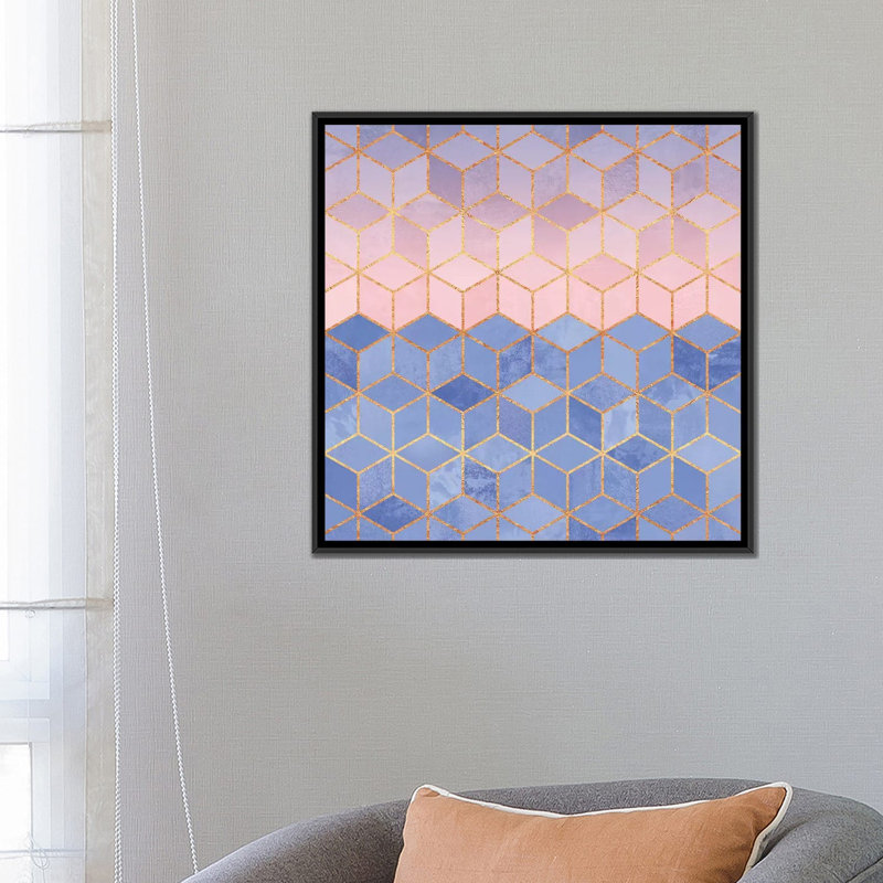 Quartz rose et cubes de sérénité, H 18 po x l 18 po x P 1,5 po, Toile avec cadre noir, Pas de tapis