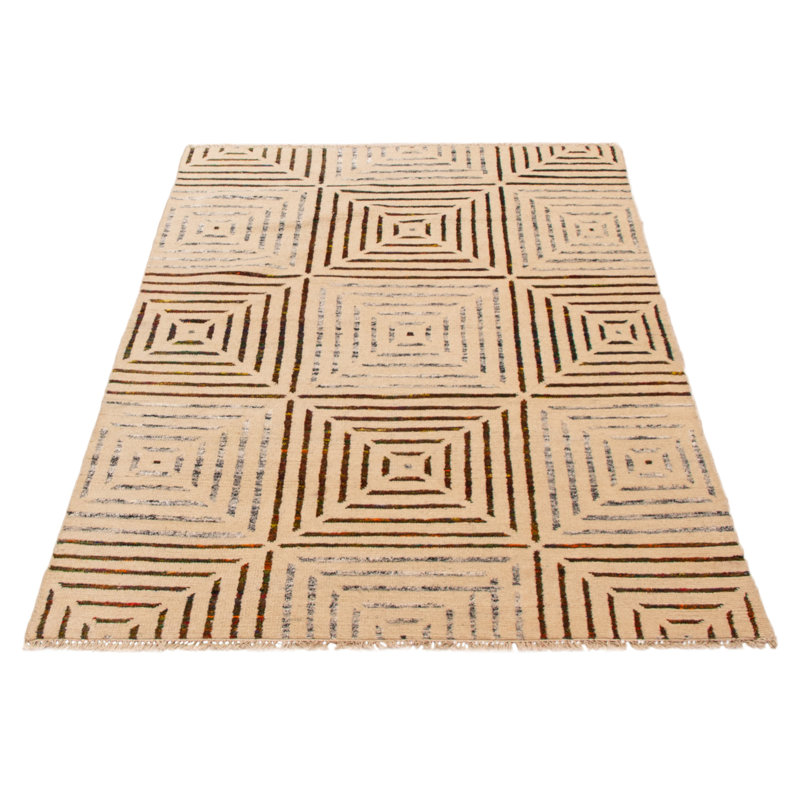 Tapis crème en soie noué à la main One Of Kind 4 pi 9 po x 7 pi 3 po