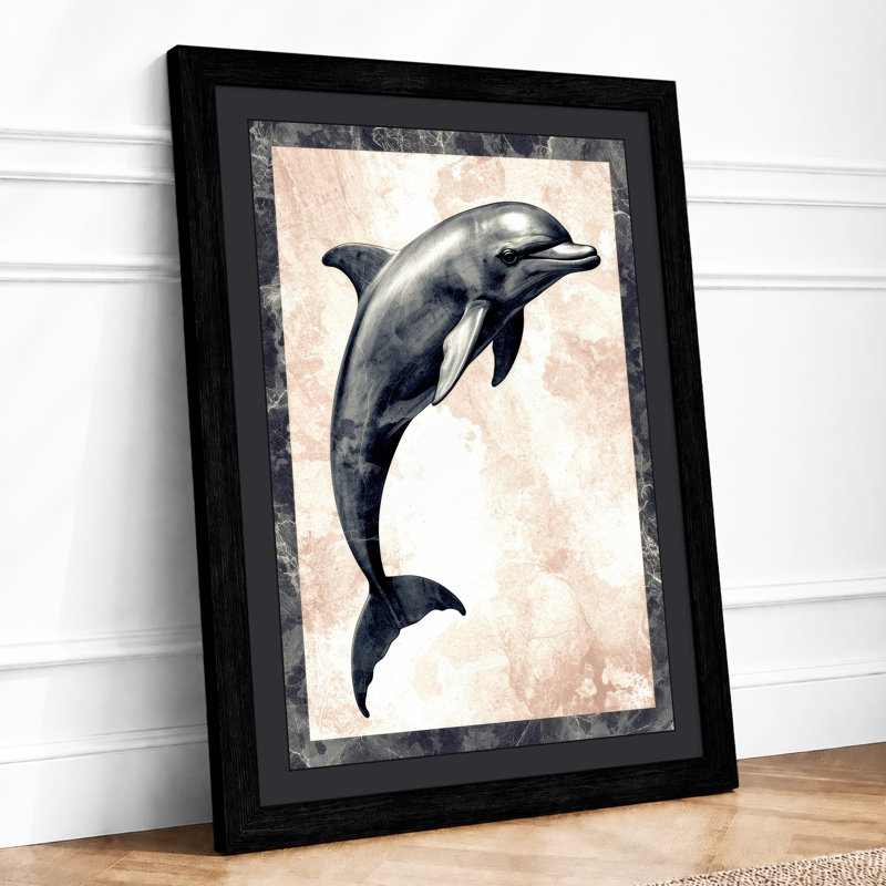 Leaping Dolphin Coastal - Framed Print, A4 - 29.7 x 21.0 cm, Black