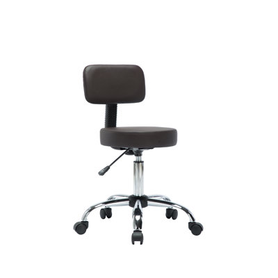 Darrett Adjustable Drafting Stool with Wheels and Backrest, Faux Leather Space-Saving Rolling Stool -  Wrought Studioâ¢, 0C5BA8D8BEC64BF89B76278BAE7455A4