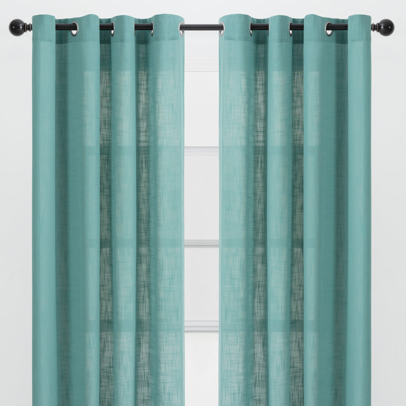 Monge Solid Semi Sheer Grommet Curtain Panels, 52" W x 108" L, Turquoise