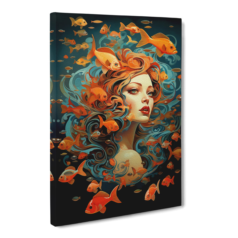 Pisces Zodiac Dadaism - Wrapped Canvas Print, 76cm H x 50cm W x 3cm D