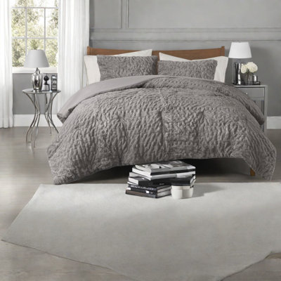 Cozy Polyester Full Queen Bedding Sets, Ruched Faux Fur, Modern Home