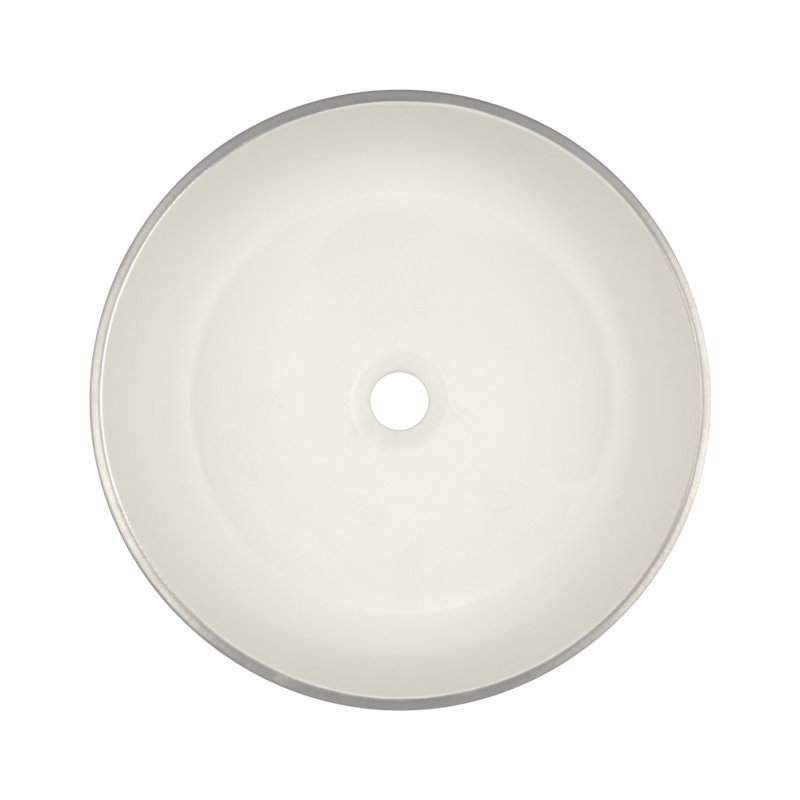Bliss 16" Round Fireclay Vessel Bathroom Sink, Silver/White