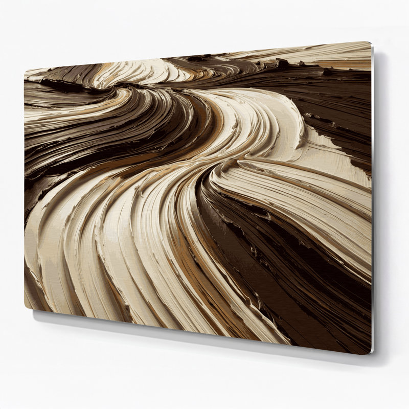Art mural horizontal rayé horizontal brun foncé en métal beige, H 20 po x l 30 po