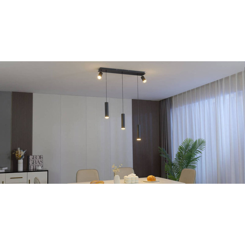 Luminaire suspendu réglable en métal - Style moderne noir mat pour îlot de cuisine