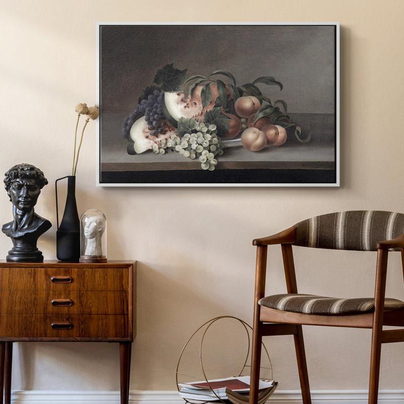 " Vintage Botanical -XLII ", White Floater Framed Canvas, 27" H x 41" W x 2" D