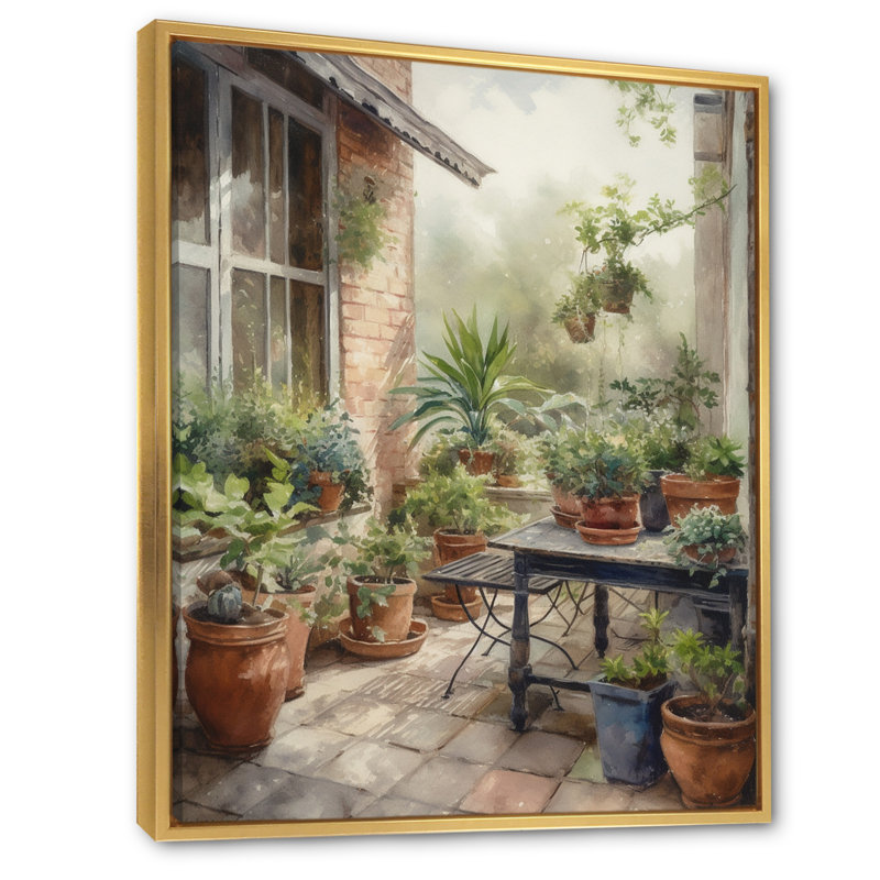 Rula Cottage, balcon, jardin I - impression, H 32 po x l 16 po x P 1 po, Cadre flottant doré