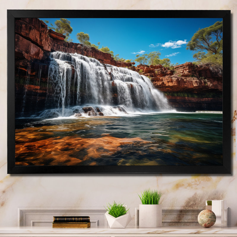 «Australie Waterfall Symphony I», reproduction d'art sur toile, H 16 po x l 32 po x P 1 po, Cadre photo noir