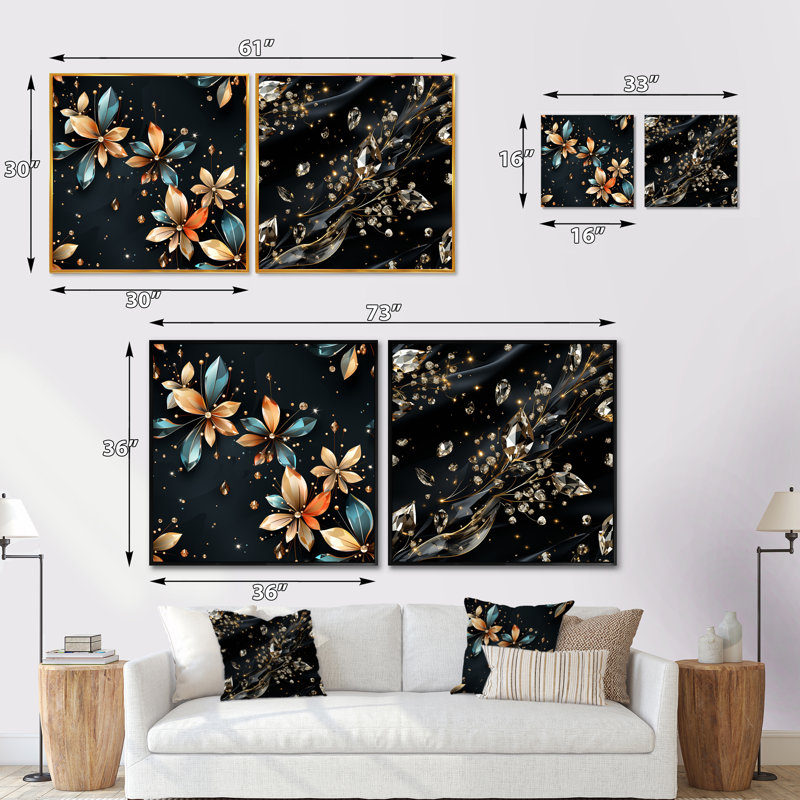 Harlow - Ensemble de 2 collages carrés abstraits, Cadre flottant noir, H 16 po x l 33 po