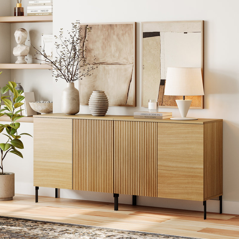 Ensemble d'armoire d'appoint rustique de 63 po avec tablettes réglables et armoire de rangement moderne avec portes Union Rustic pour portes de salon, de cuisine, de salle à manger et de couloir