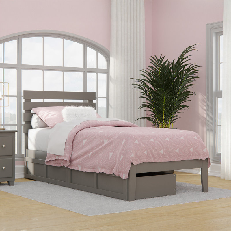 Madaket Premium Wood Farmhouse Storage Platform Bed with Under Bed Drawers, Gray, Twin XL