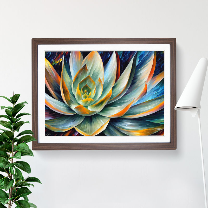 Succulent Plant Painting Vol.4 Abstract - Single Picture Frame Print, Walnut, 34cm H x 46cm W x 2cm D