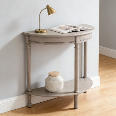 Half Moon Console Table With Greige Finish And Turned Legs, Timeless Entryway Or Living Room Accent Table For Foyer Decor by Red Barrel Studio