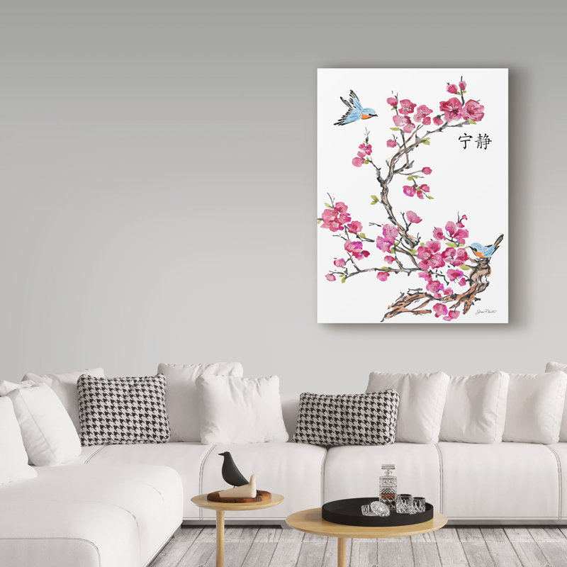 «Cherry Blossom Serenity Birds» par Deagen, reproduction sur toile tendue, H 19 po x l 14 po x P 2 po