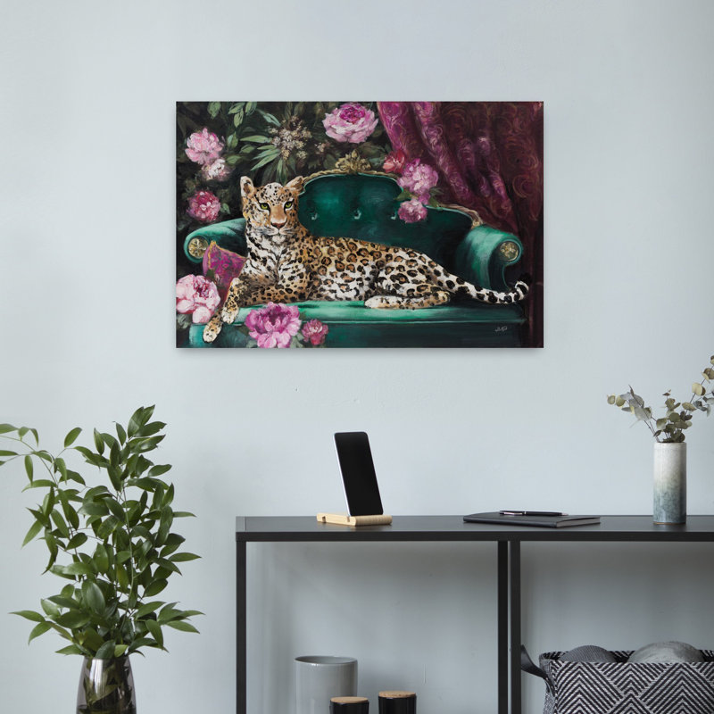 Contemporary Art Contemporary Cat Animal Flower Art by Julia Purinton - Wrapped Canvas Print, 40.64 cm H x 60.96 cm W