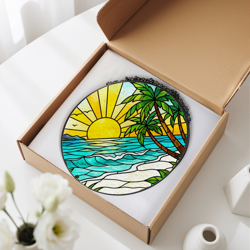 Vitrail 12 "H Sunset Beach, H 12 po x l 12 po